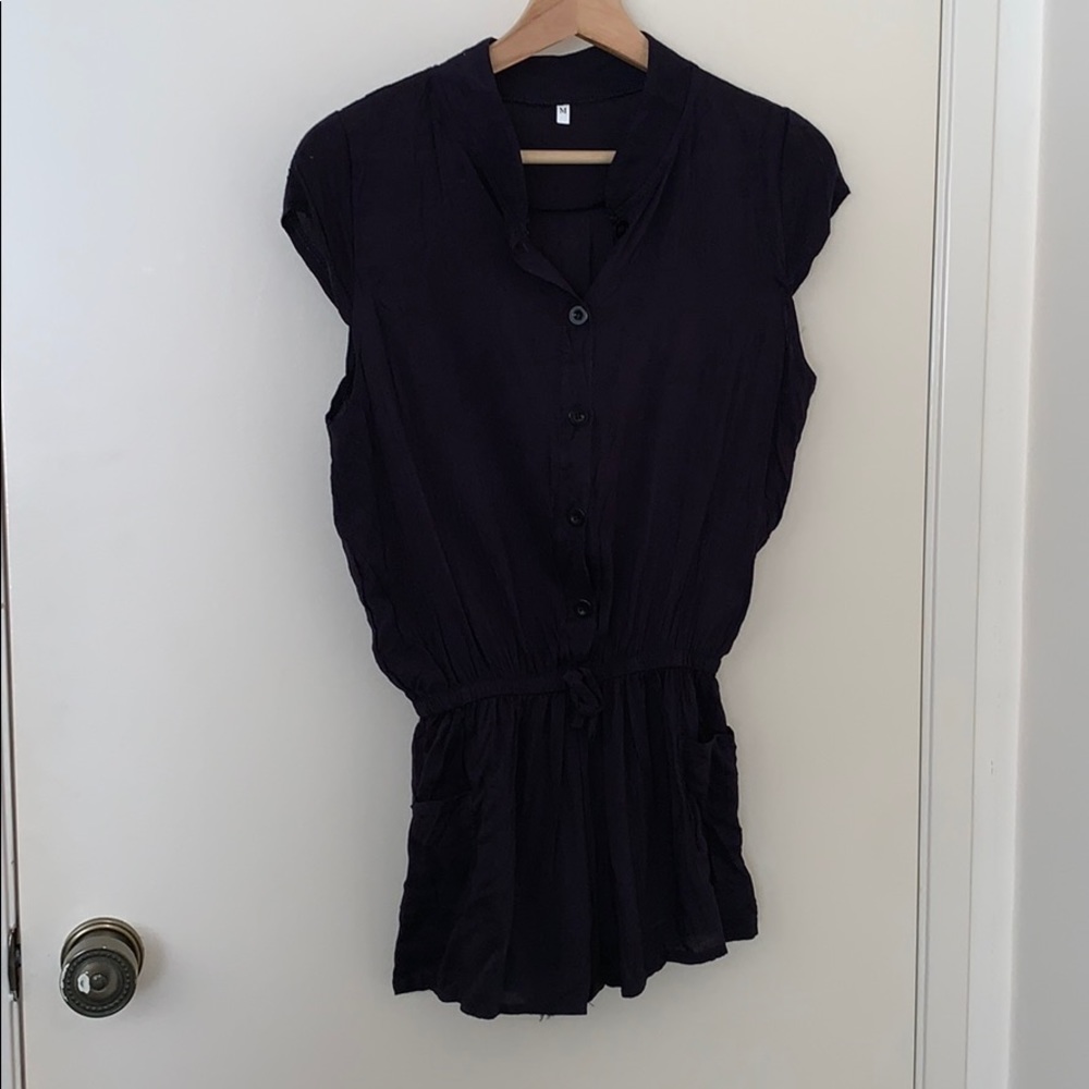 Navy blue button-up romper